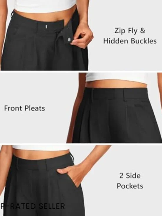 Linen-Blend Pleated Shorts Relaxed Fit Elastic Waist Elegant Business Casual - Picture 4 of 7